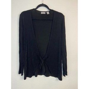 Chico's Travelers 0 small black long‎ sleeve tie front cardigan stretch casual